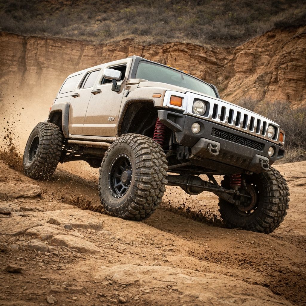 H3 on rocky trail at night with bright lights